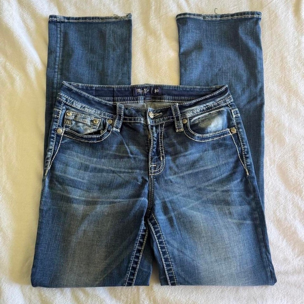 Y2K vintage Miss Me rhinestone low rise denim bootcut jeans country boho grunge - Picture 3 of 6